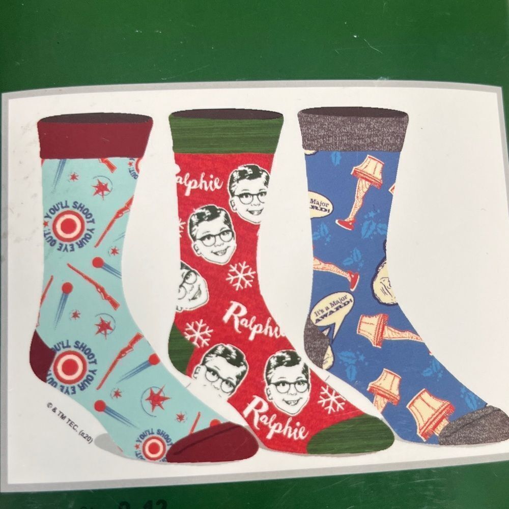 A Christmas Story 3 Pack Novelty Crew Socks NIP Size: 8-12